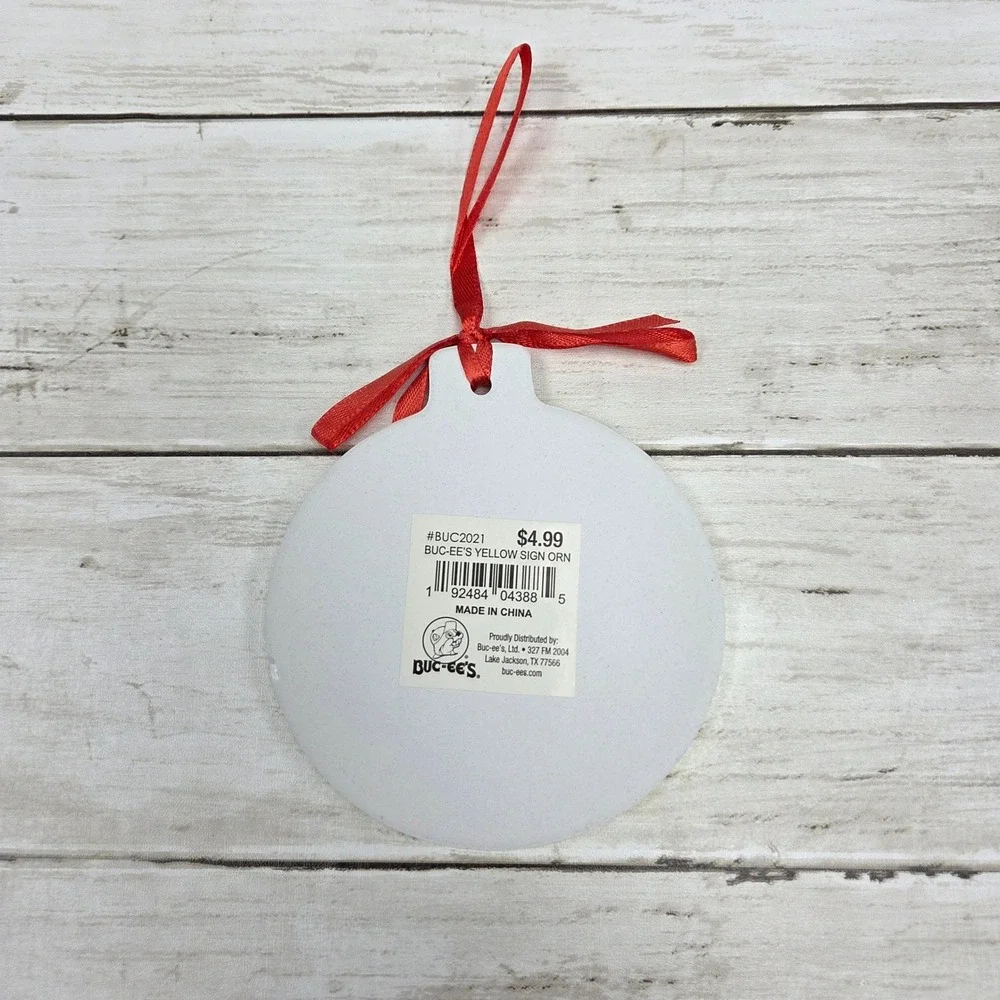 Buc EE's Yellow Sign Ornament Christmas Decoration‎ Beaver Red Hat